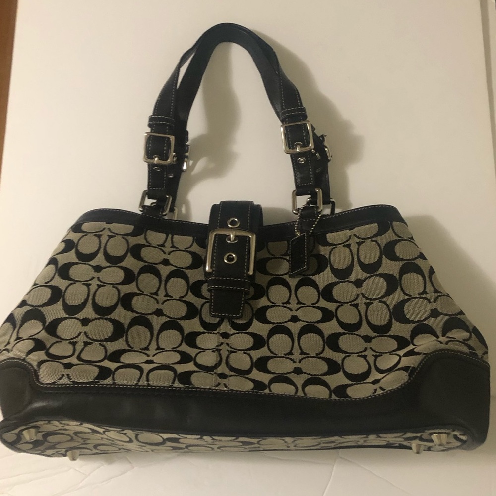 Coach Purse Bag Authentic Black Logo Print